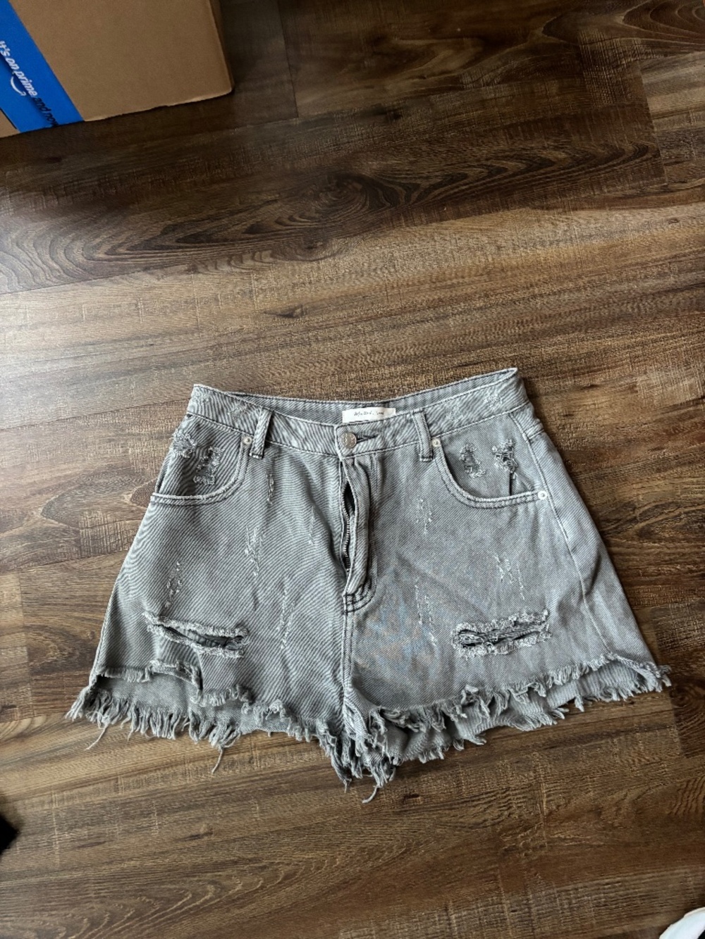 womens mustard seed distressed denim shorts gray size medium